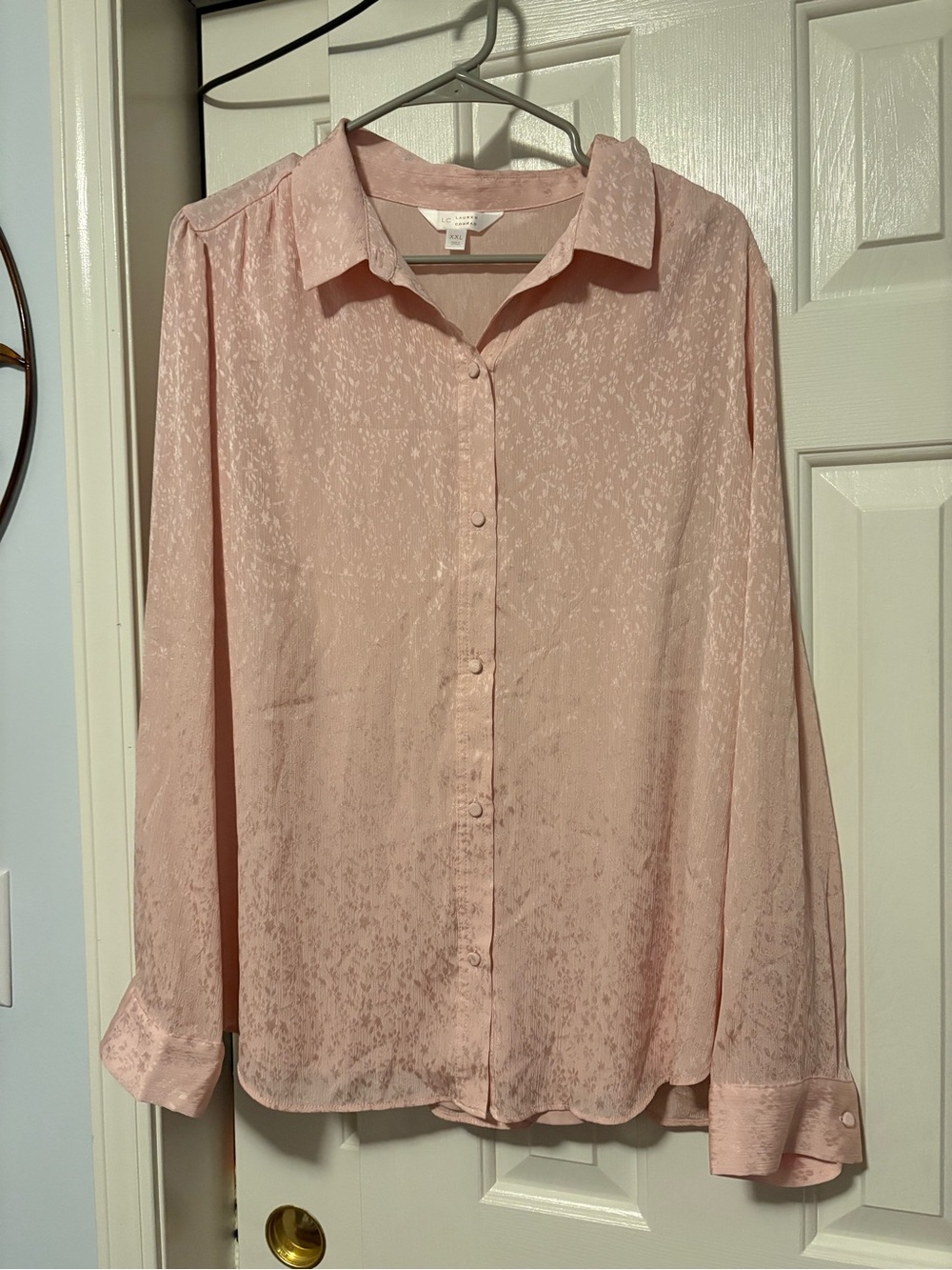 LC Lauren Conrad Blush Pink Satin Button-Front Blouse